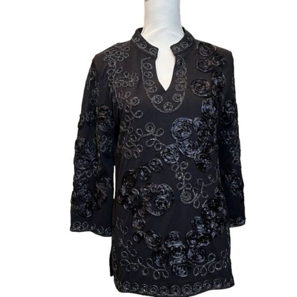Lauren Michelle Tunic Black and Silver Embossed Size Medium - Picture 1 of 10
